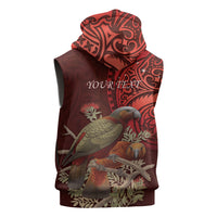New Zealand Kaka Bird Personalised Sleeveless Zip Hoodie Pohutukawa Matariki Maori Pattern LT22 - Polynesian Pride