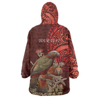 New Zealand Kaka Bird Personalised Wearable Blanket Hoodie Pohutukawa Matariki Maori Pattern LT22 - Polynesian Pride
