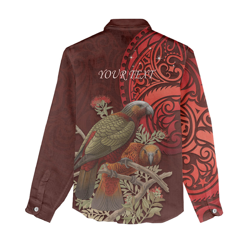 New Zealand Kaka Bird Personalised Women Casual Shirt Pohutukawa Matariki Maori Pattern LT22 - Polynesian Pride