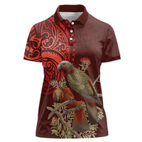 New Zealand Kaka Bird Personalised Women Polo Shirt Pohutukawa Matariki Maori Pattern LT22 Female Red - Polynesian Pride