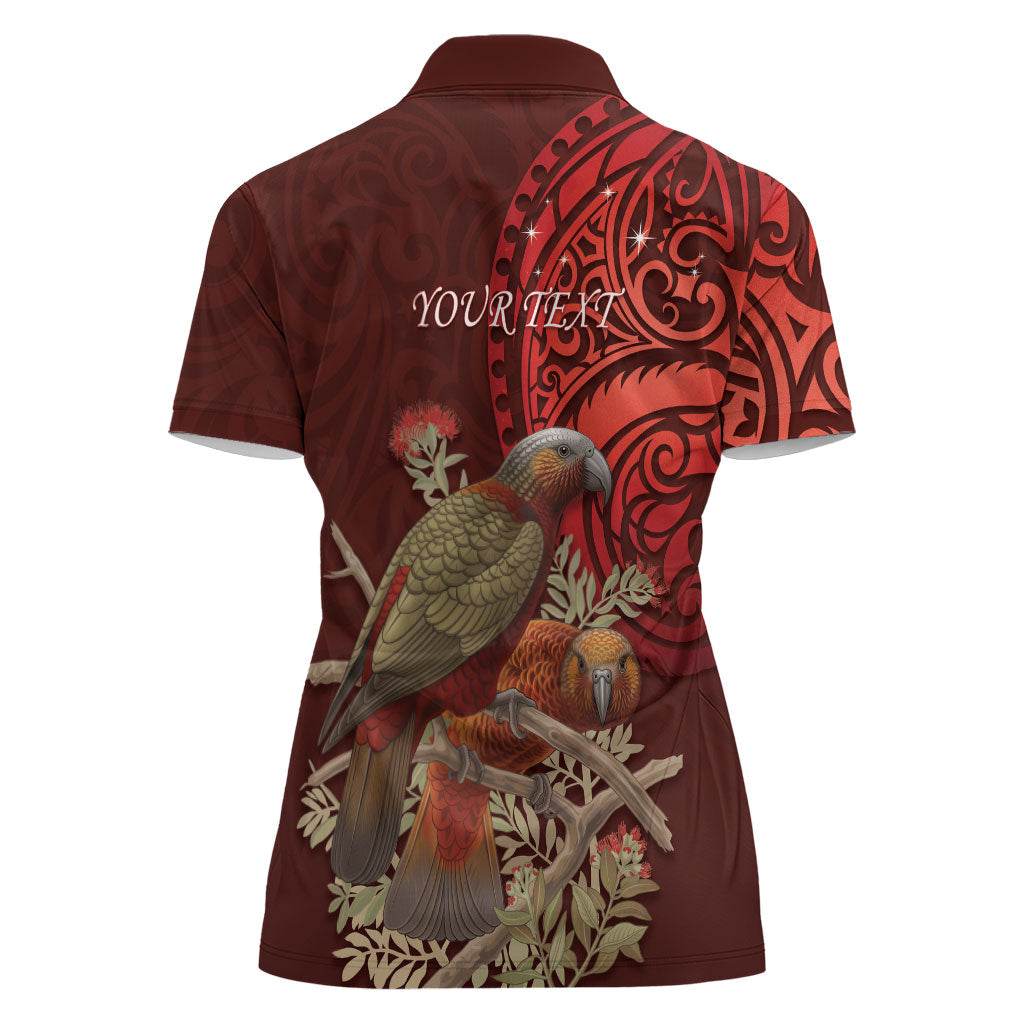 New Zealand Kaka Bird Personalised Women Polo Shirt Pohutukawa Matariki Maori Pattern LT22 - Polynesian Pride