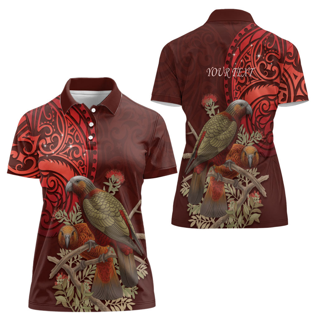 New Zealand Kaka Bird Personalised Women Polo Shirt Pohutukawa Matariki Maori Pattern LT22 - Polynesian Pride