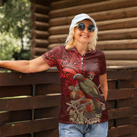 New Zealand Kaka Bird Personalised Women Polo Shirt Pohutukawa Matariki Maori Pattern LT22 - Polynesian Pride