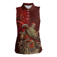 New Zealand Kaka Bird Personalised Women Sleeveless Polo Shirt Pohutukawa Matariki Maori Pattern LT22 Female Red - Polynesian Pride