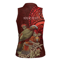 New Zealand Kaka Bird Personalised Women Sleeveless Polo Shirt Pohutukawa Matariki Maori Pattern LT22 - Polynesian Pride