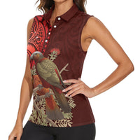 New Zealand Kaka Bird Personalised Women Sleeveless Polo Shirt Pohutukawa Matariki Maori Pattern LT22 - Polynesian Pride