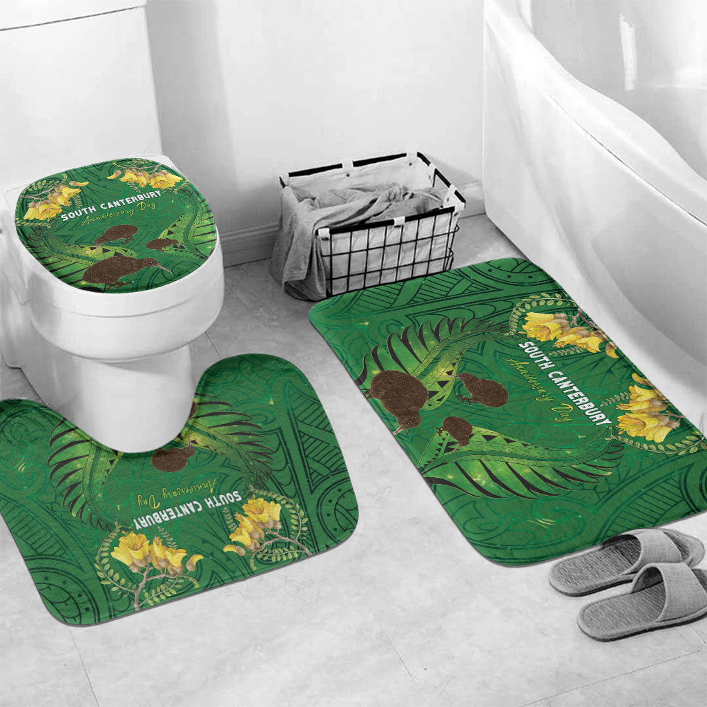 South Canterbury Anniversary Day Bathroom Set Kiwi Kowhai Silver Fern Maori Pattern LT22 Mat Set Only (3 pcs) One Size Green - Polynesian Pride