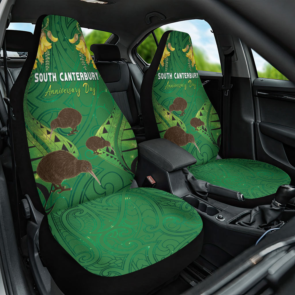 South Canterbury Anniversary Day Car Seat Cover Kiwi Kowhai Silver Fern Maori Pattern LT22 One Size Green - Polynesian Pride