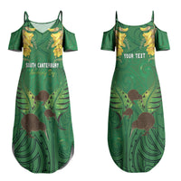 Personalised South Canterbury Anniversary Day Couples Matching Summer Maxi Dress and Hawaiian Shirt Kiwi Kowhai Silver Fern Maori Pattern LT22 - Polynesian Pride