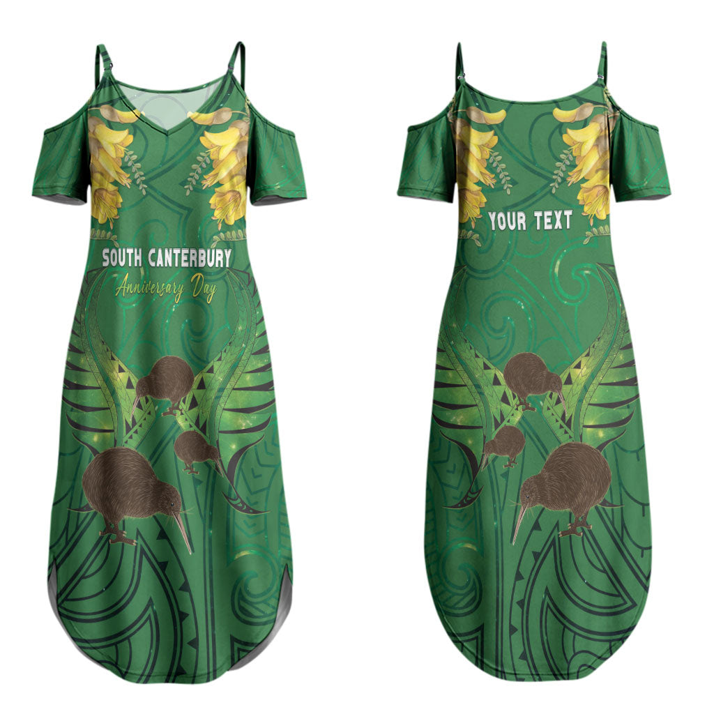 Personalised South Canterbury Anniversary Day Couples Matching Summer Maxi Dress and Long Sleeve Button Shirt Kiwi Kowhai Silver Fern Maori Pattern LT22 - Polynesian Pride