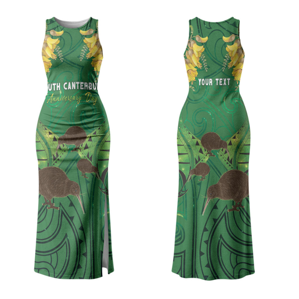 Personalised South Canterbury Anniversary Day Couples Matching Tank Maxi Dress and Long Sleeve Button Shirt Kiwi Kowhai Silver Fern Maori Pattern LT22 - Polynesian Pride