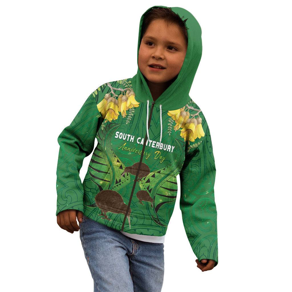 Personalised South Canterbury Anniversary Day Kid Hoodie Kiwi Kowhai Silver Fern Maori Pattern LT22 - Polynesian Pride
