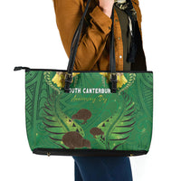 South Canterbury Anniversary Day Leather Tote Bag Kiwi Kowhai Silver Fern Maori Pattern LT22 - Polynesian Pride