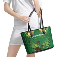 South Canterbury Anniversary Day Leather Tote Bag Kiwi Kowhai Silver Fern Maori Pattern LT22 - Polynesian Pride