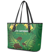 South Canterbury Anniversary Day Leather Tote Bag Kiwi Kowhai Silver Fern Maori Pattern LT22 - Polynesian Pride