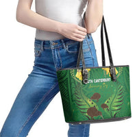 South Canterbury Anniversary Day Leather Tote Bag Kiwi Kowhai Silver Fern Maori Pattern LT22 - Polynesian Pride