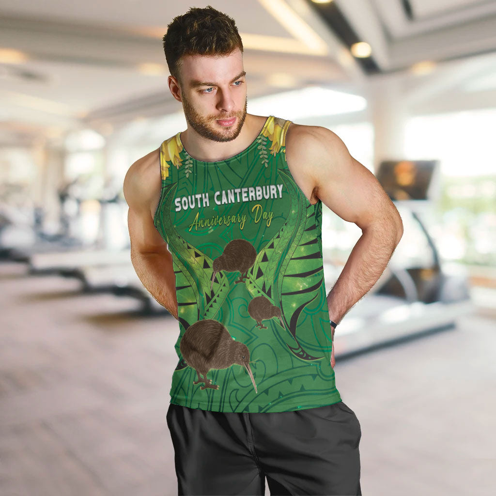 Personalised South Canterbury Anniversary Day Men Tank Top Kiwi Kowhai Silver Fern Maori Pattern