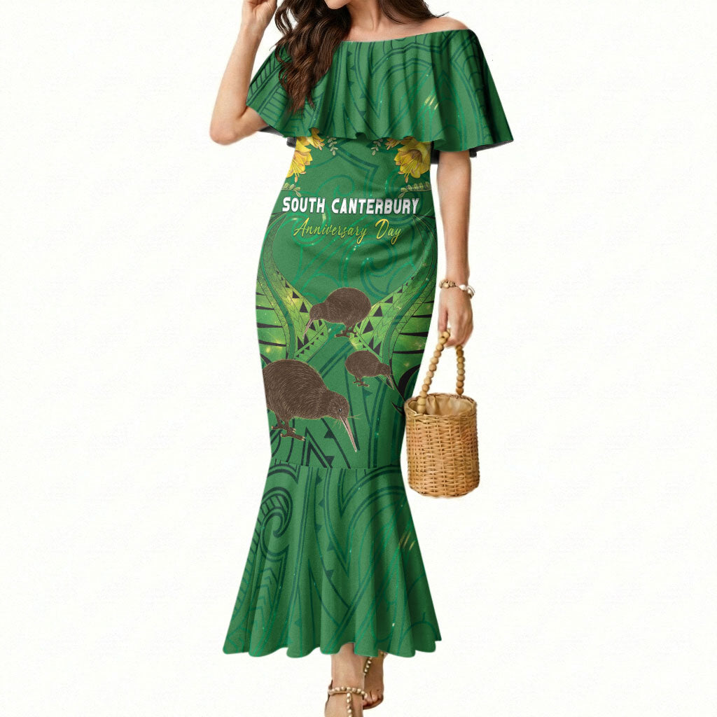 Personalised South Canterbury Anniversary Day Mermaid Dress Kiwi Kowhai Silver Fern Maori Pattern
