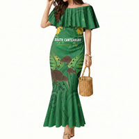 Personalised South Canterbury Anniversary Day Mermaid Dress Kiwi Kowhai Silver Fern Maori Pattern LT22 Women Green - Polynesian Pride