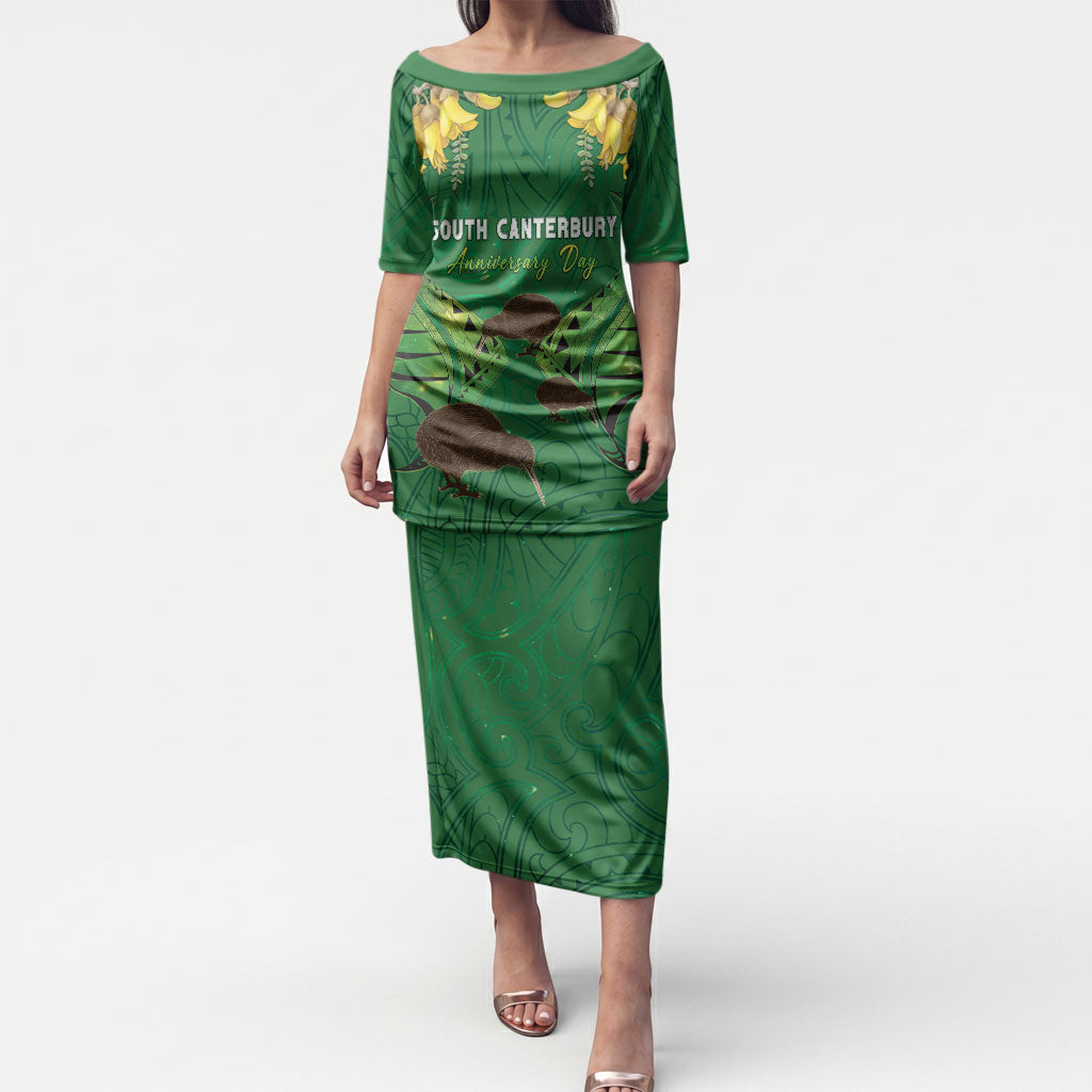 Personalised South Canterbury Anniversary Day Puletasi Kiwi Kowhai Silver Fern Maori Pattern