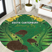South Canterbury Anniversary Day Round Carpet Kiwi Kowhai Silver Fern Maori Pattern LT22 Green - Polynesian Pride