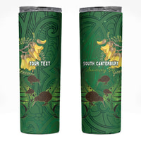 Personalised South Canterbury Anniversary Day Skinny Tumbler Kiwi Kowhai Silver Fern Maori Pattern LT22 Green - Polynesian Pride