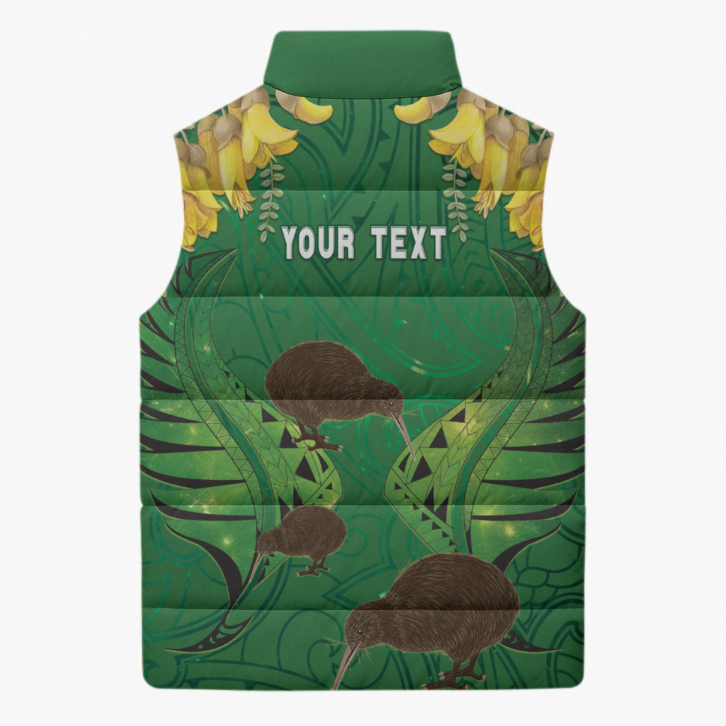 Personalised South Canterbury Anniversary Day Sleeveless Puffer Jacket Kiwi Kowhai Silver Fern Maori Pattern LT22 - Polynesian Pride