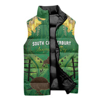 Personalised South Canterbury Anniversary Day Sleeveless Puffer Jacket Kiwi Kowhai Silver Fern Maori Pattern LT22 - Polynesian Pride