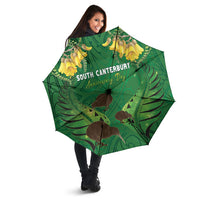 South Canterbury Anniversary Day Umbrella Kiwi Kowhai Silver Fern Maori Pattern LT22 - Polynesian Pride