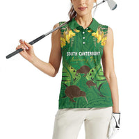Personalised South Canterbury Anniversary Day Women Sleeveless Polo Shirt Kiwi Kowhai Silver Fern Maori Pattern LT22 - Polynesian Pride