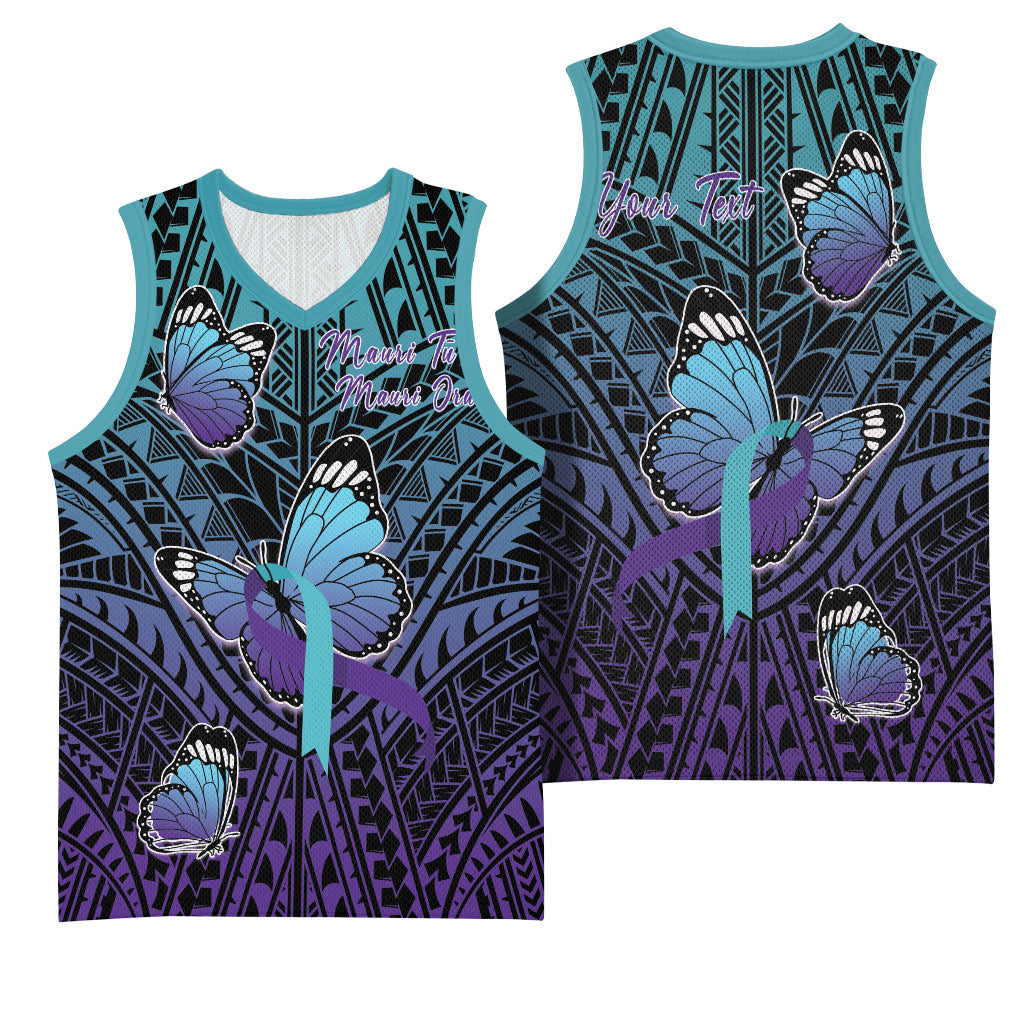 Personalised New Zealand Suicide Prevention Month Basketball Jersey Maori Mauri Tu Mauri Ora Polynesian Pattern LT22 - Polynesian Pride