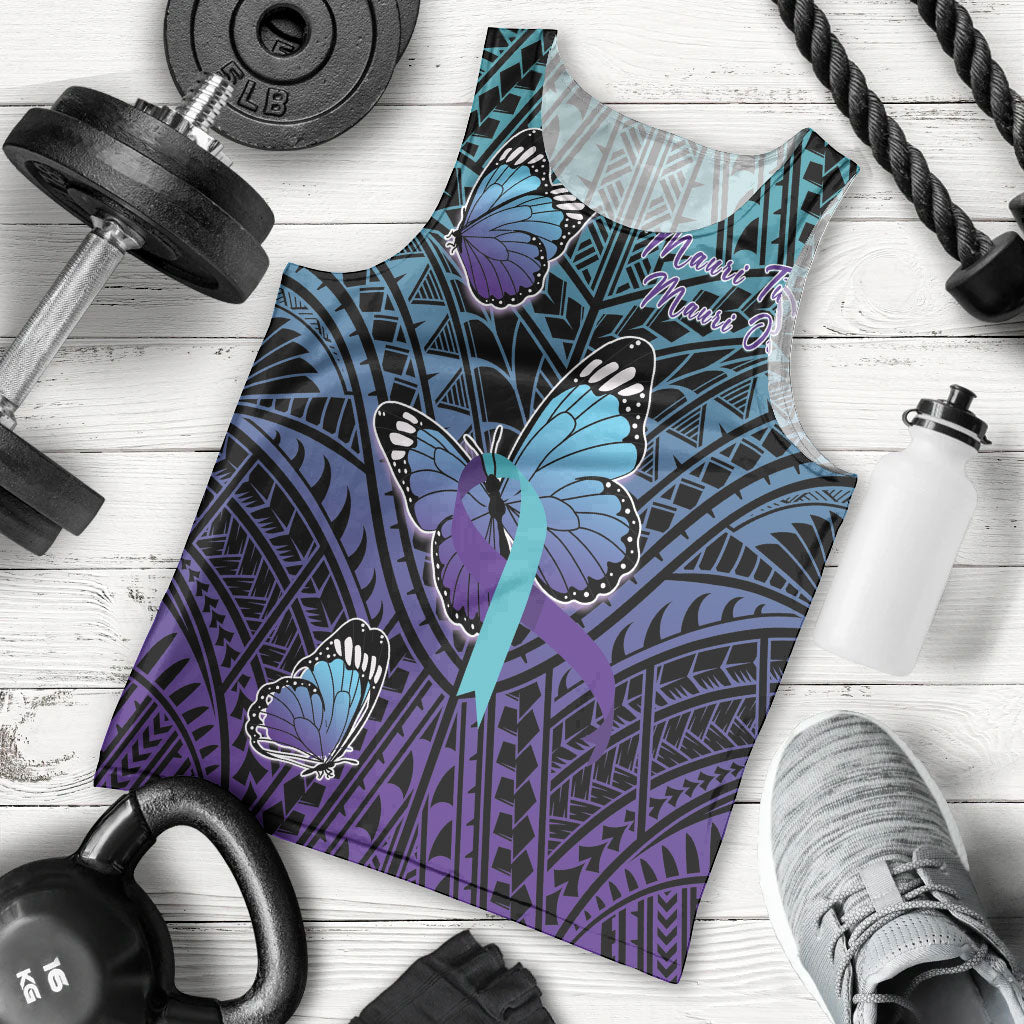 Personalised New Zealand Suicide Prevention Month Men Tank Top Maori Mauri Tu Mauri Ora Polynesian Pattern LT22 - Polynesian Pride