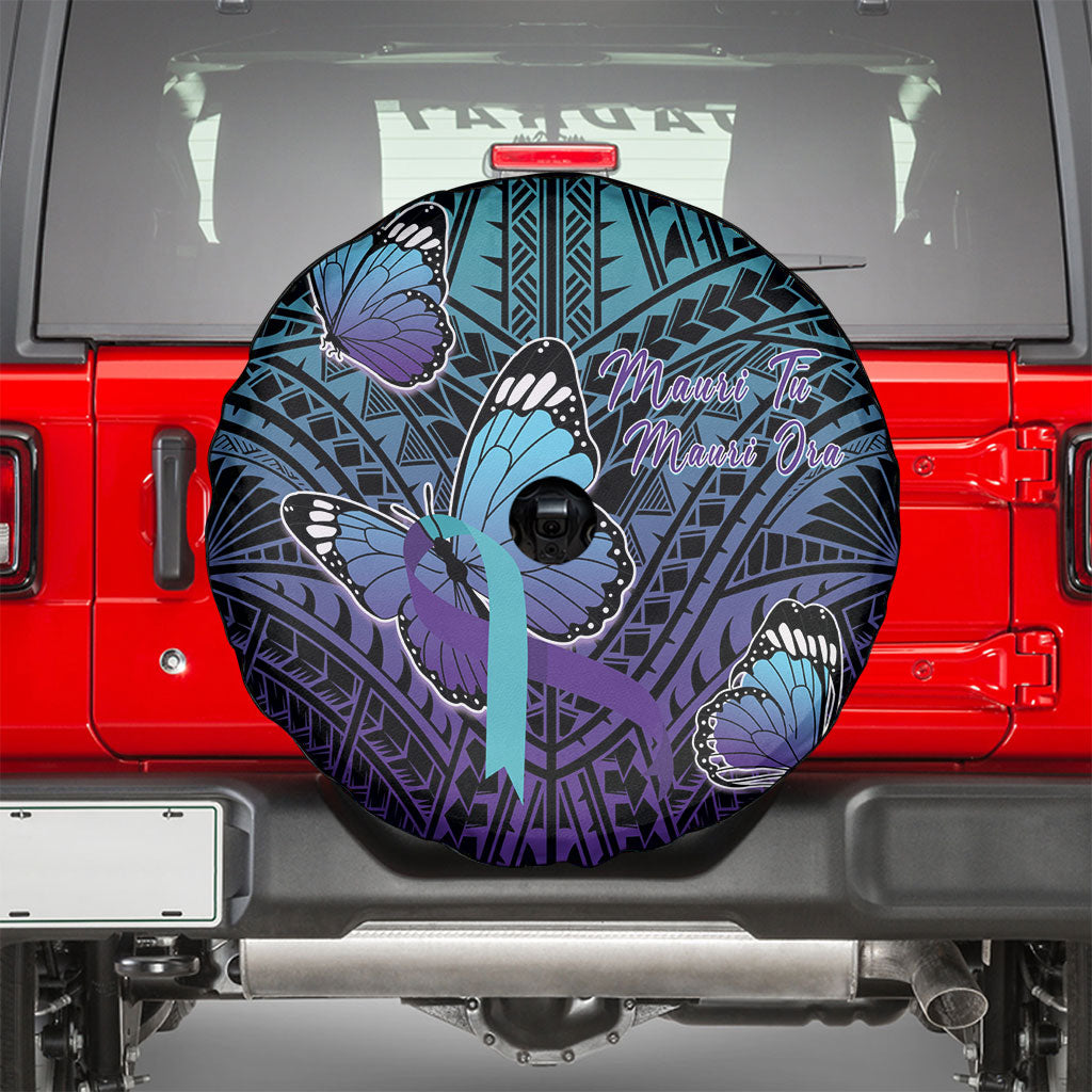 New Zealand Suicide Prevention Month Spare Tire Cover Maori Mauri Tu Mauri Ora Polynesian Pattern LT22 - Polynesian Pride