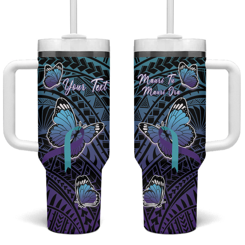 Personalised New Zealand Suicide Prevention Month Tumbler With Handle Maori Mauri Tu Mauri Ora Polynesian Pattern