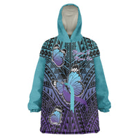 Personalised New Zealand Suicide Prevention Month Wearable Blanket Hoodie Maori Mauri Tu Mauri Ora Polynesian Pattern LT22 One Size Teal - Polynesian Pride