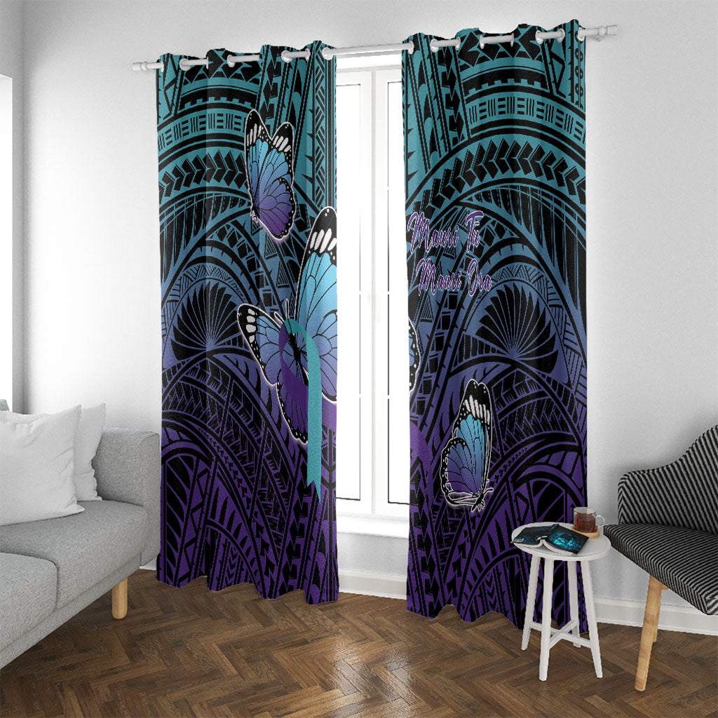 New Zealand Suicide Prevention Month Window Curtain Maori Mauri Tu Mauri Ora Polynesian Pattern LT22 With Grommets Teal - Polynesian Pride