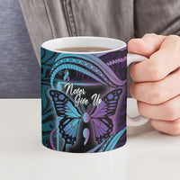 Personalised Polynesia Suicide Prevention Month Ceramic Mug Semicolon Butterfly Never Give Up Polynesian Pattern LT22 - Polynesian Pride