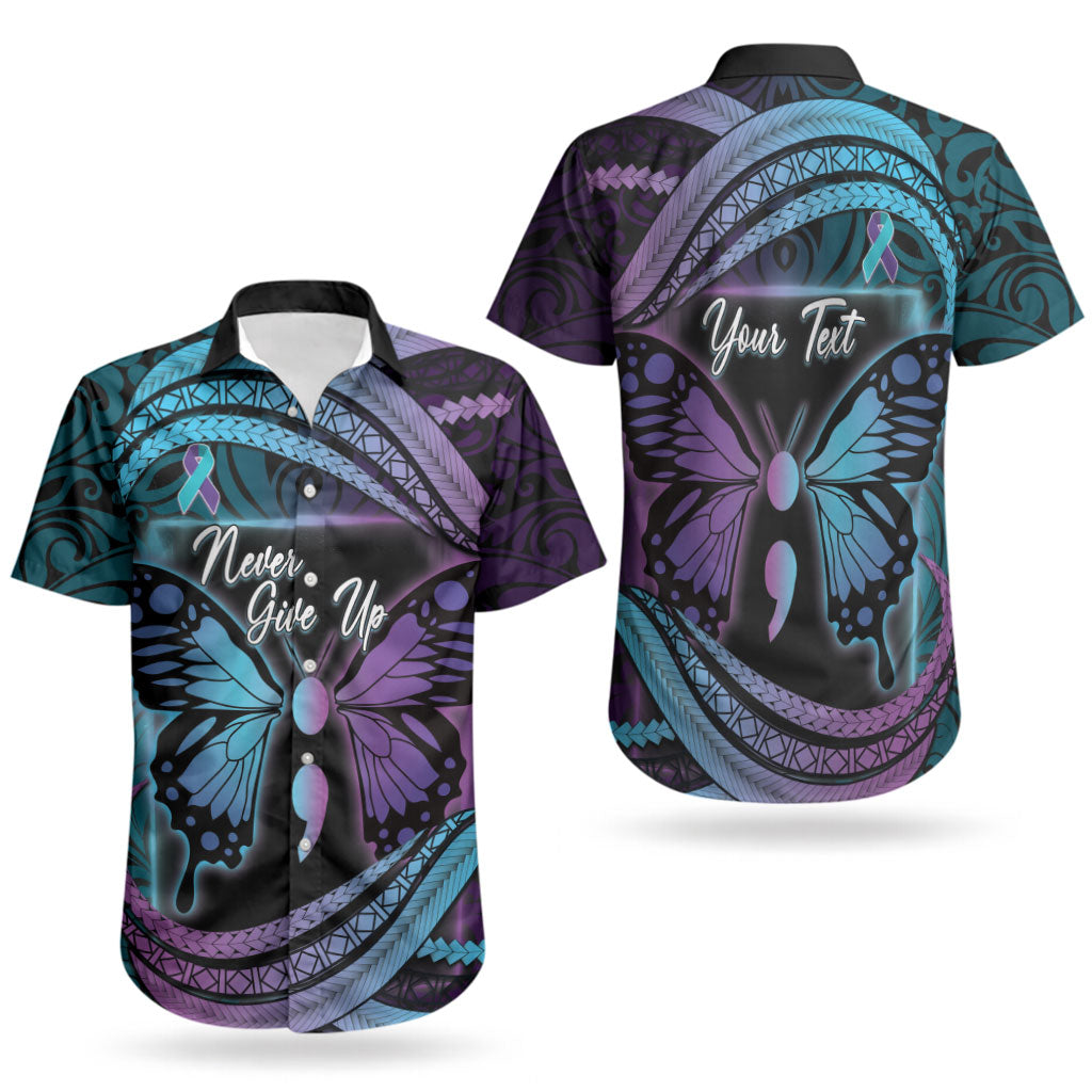 Personalised Polynesia Suicide Prevention Month Couples Matching Mermaid Dress and Hawaiian Shirt Semicolon Butterfly Never Give Up Polynesian Pattern LT22 - Polynesian Pride