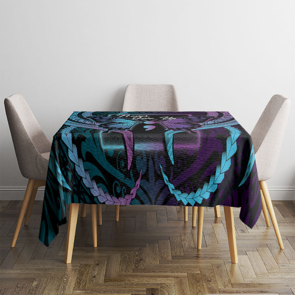 Polynesia Suicide Prevention Month Tablecloth Semicolon Butterfly Never Give Up Polynesian Pattern LT22 - Polynesian Pride