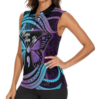 Personalised Polynesia Suicide Prevention Month Women Sleeveless Polo Shirt Semicolon Butterfly Never Give Up Polynesian Pattern LT22 - Polynesian Pride