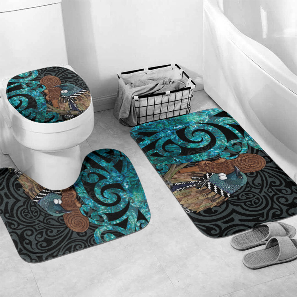 New Zealand Tui Bird Wahaika Bathroom Set Maori Weapon Paua Shell Koru Pattern