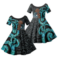 New Zealand Tui Bird Wahaika Family Matching Long Sleeve Bodycon Dress and Hawaiian Shirt Maori Weapon Paua Shell Koru Pattern