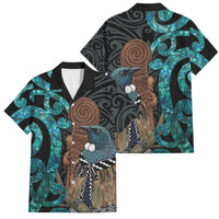 New Zealand Tui Bird Wahaika Family Matching Mermaid Dress and Hawaiian Shirt Maori Weapon Paua Shell Koru Pattern