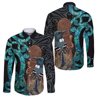 New Zealand Tui Bird Wahaika Family Matching Tank Maxi Dress and Hawaiian Shirt Maori Weapon Paua Shell Koru Pattern