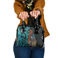 New Zealand Tui Bird Wahaika Shoulder Handbag Maori Weapon Paua Shell Koru Pattern