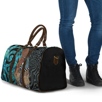 New Zealand Tui Bird Wahaika Travel Bag Maori Weapon Paua Shell Koru Pattern