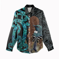 New Zealand Tui Bird Wahaika Women Casual Shirt Maori Weapon Paua Shell Koru Pattern