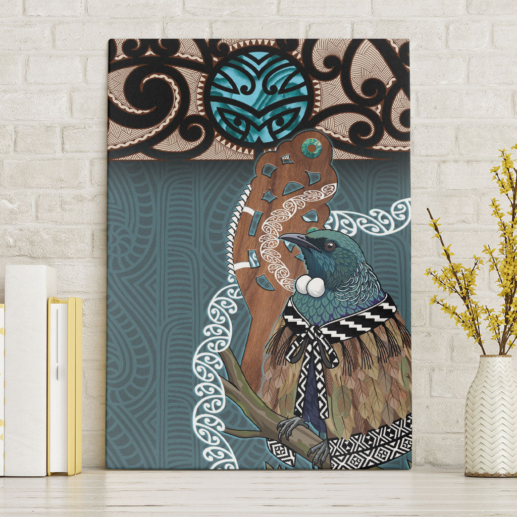 New Zealand Tui Bird Maripi Canvas Wall Art Maori Weapon Kowhaiwhai Pattern LT22 Without Frame Slate Blue - Polynesian Pride