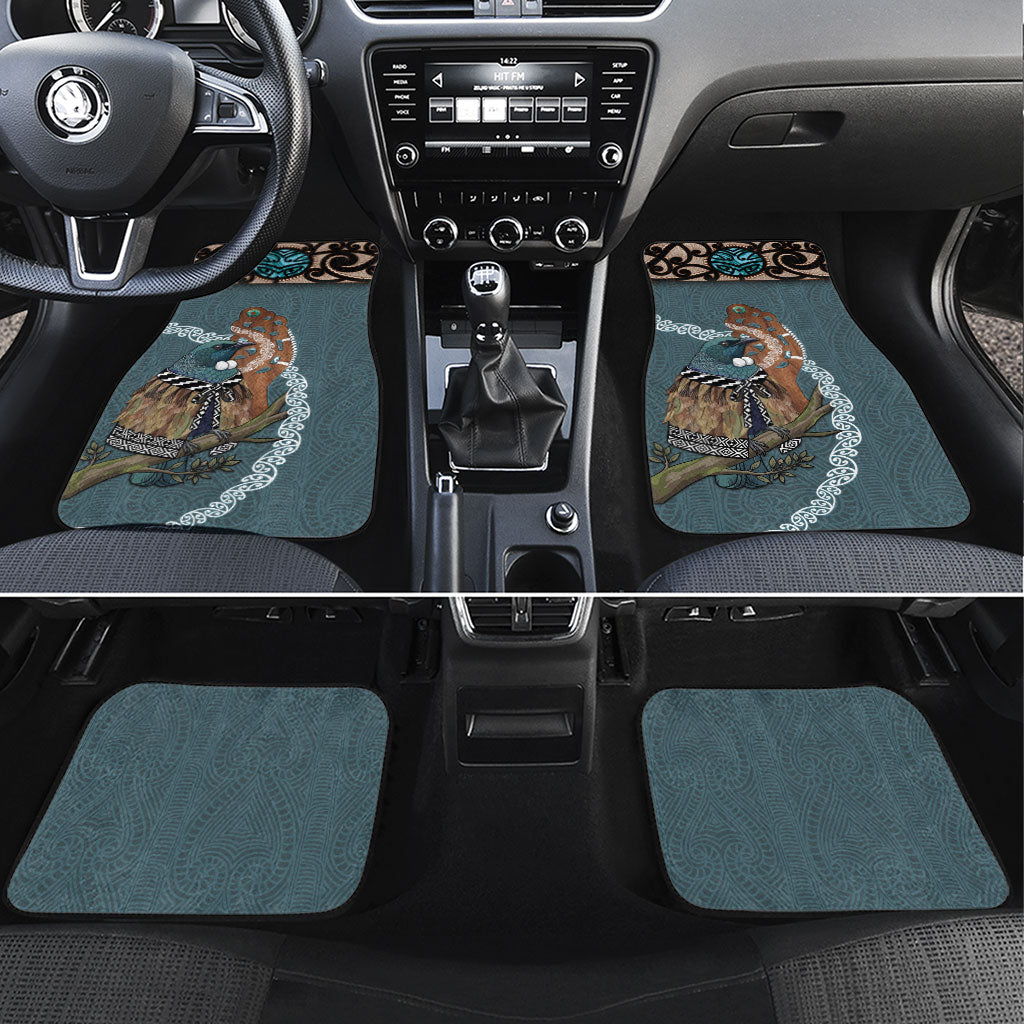 New Zealand Tui Bird Maripi Car Mats Maori Weapon Kowhaiwhai Pattern LT22 Set 4pcs Slate Blue - Polynesian Pride