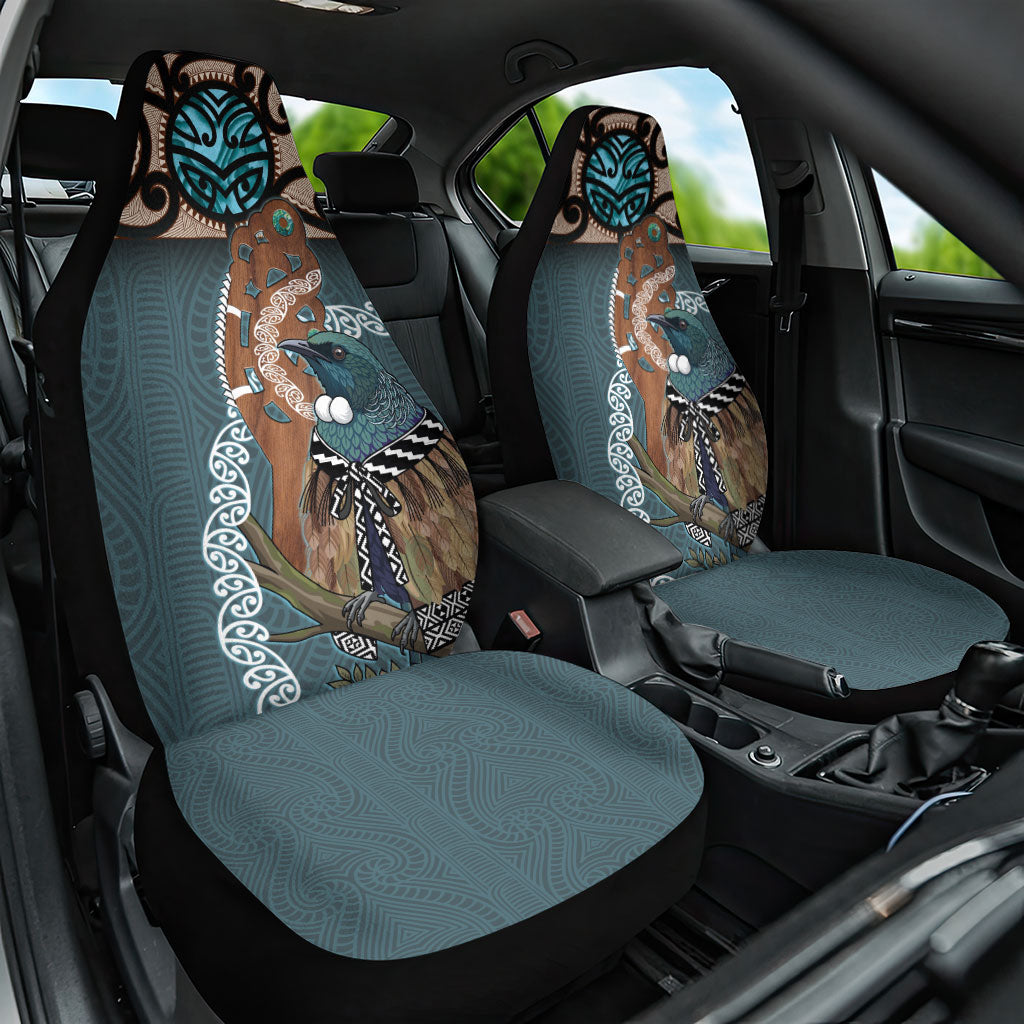 New Zealand Tui Bird Maripi Car Seat Cover Maori Weapon Kowhaiwhai Pattern LT22 One Size Slate Blue - Polynesian Pride